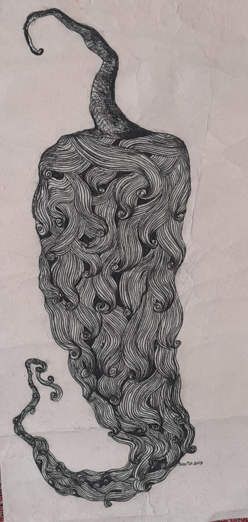 Chacole Drawing on Nepali handmade paper